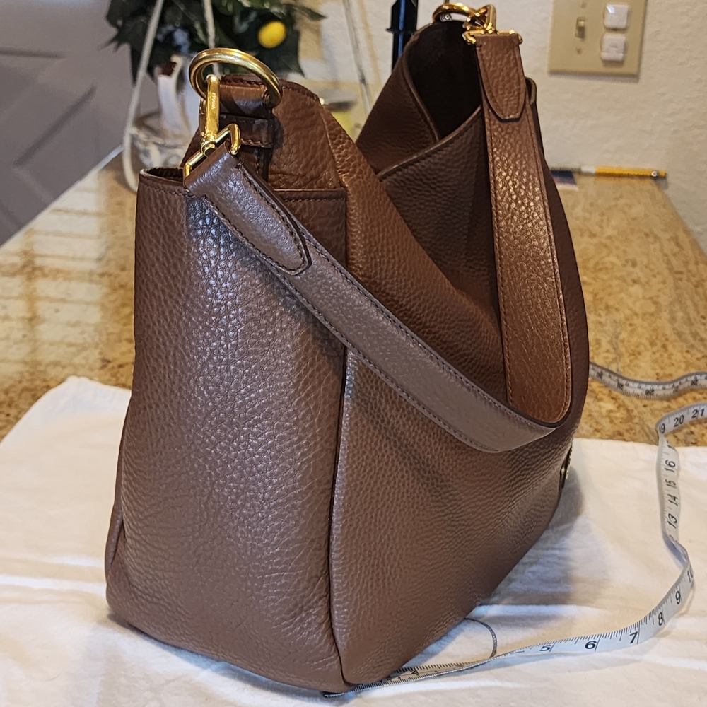 New Prada Vitello Daino BR5009 Brown Leather Side Pocket Hobo Mag Id Card Duster - Picture 12 of 16